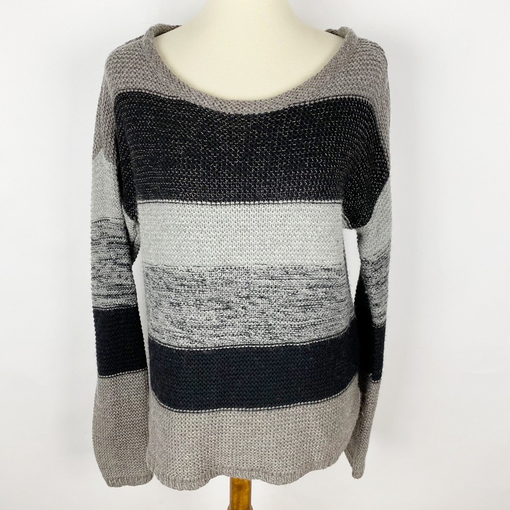 Calvin Klein Jeans Wide Stripe Metallic Wool Blend Pullover Sweater Women M‎